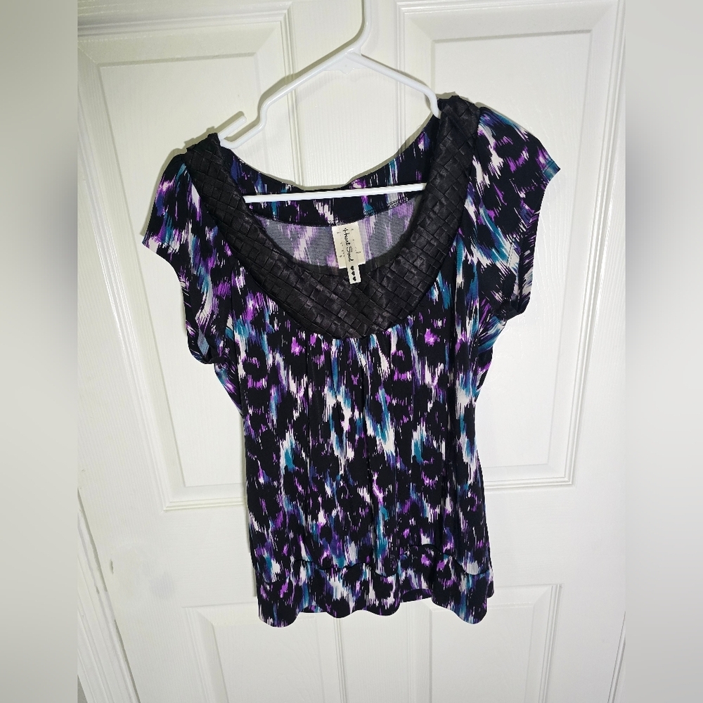 Heart Soul Womens Multicolor Cap Sleeve Large Blouse Top